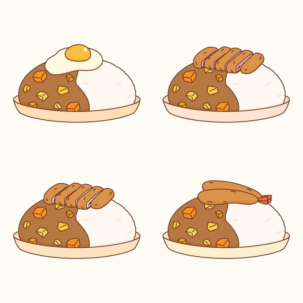 set of japanese curry dish vector