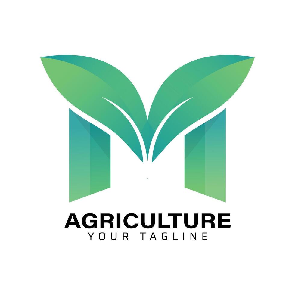 Agriculture M Leaf Logo Design vector