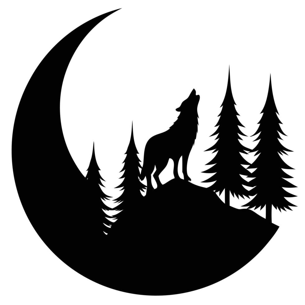 A wolf howling at the moon in the forest vector