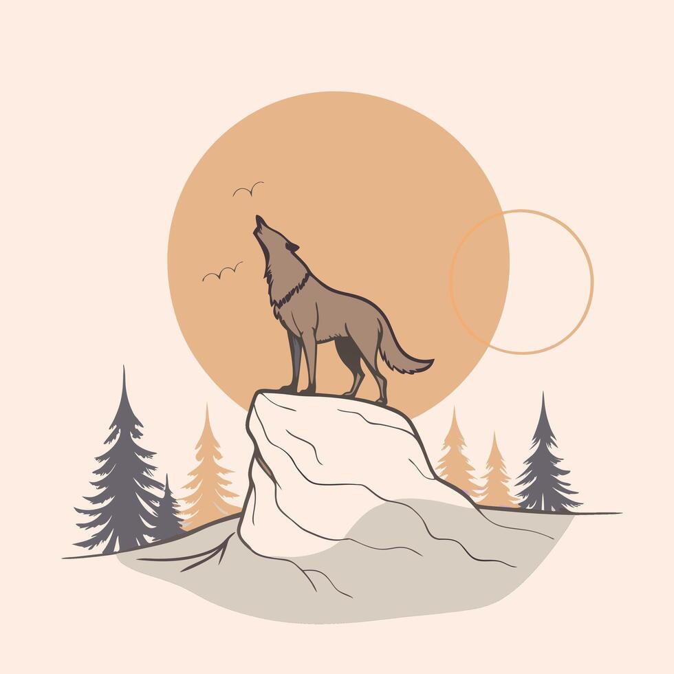 illustration of wolf howling at the moon vector