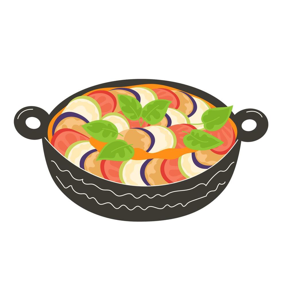 Traditional French Cuisine. Dish Ratatouille n Flat Style vector