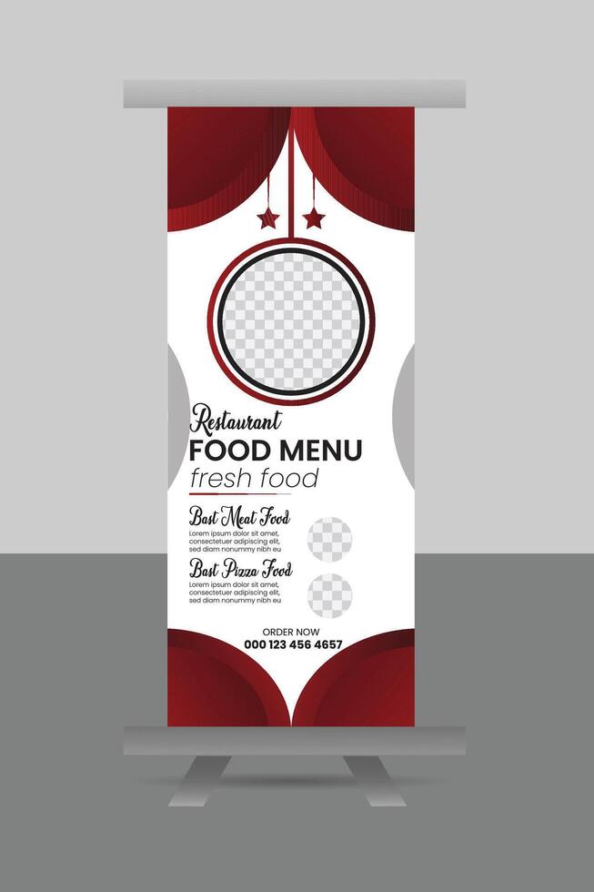 Creative restaurant roll-up banner design and unique roll-up template design vector