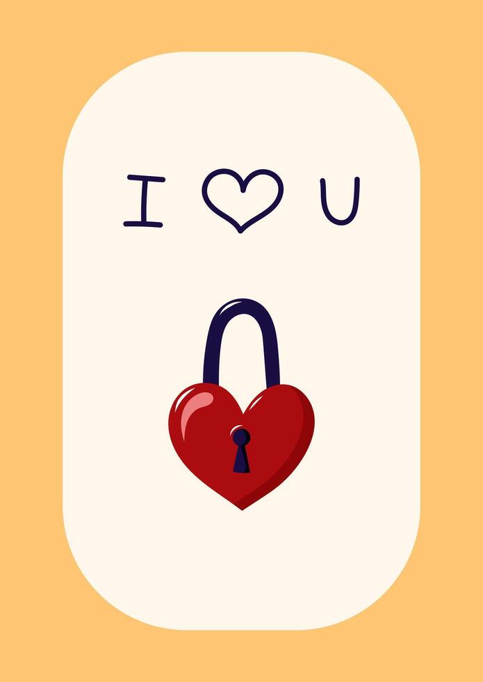 Valentine's Day Card with Heart shaped lock. Simple cute greeting card. illustration. vector