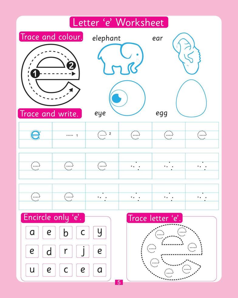 Letter e Worksheet vector