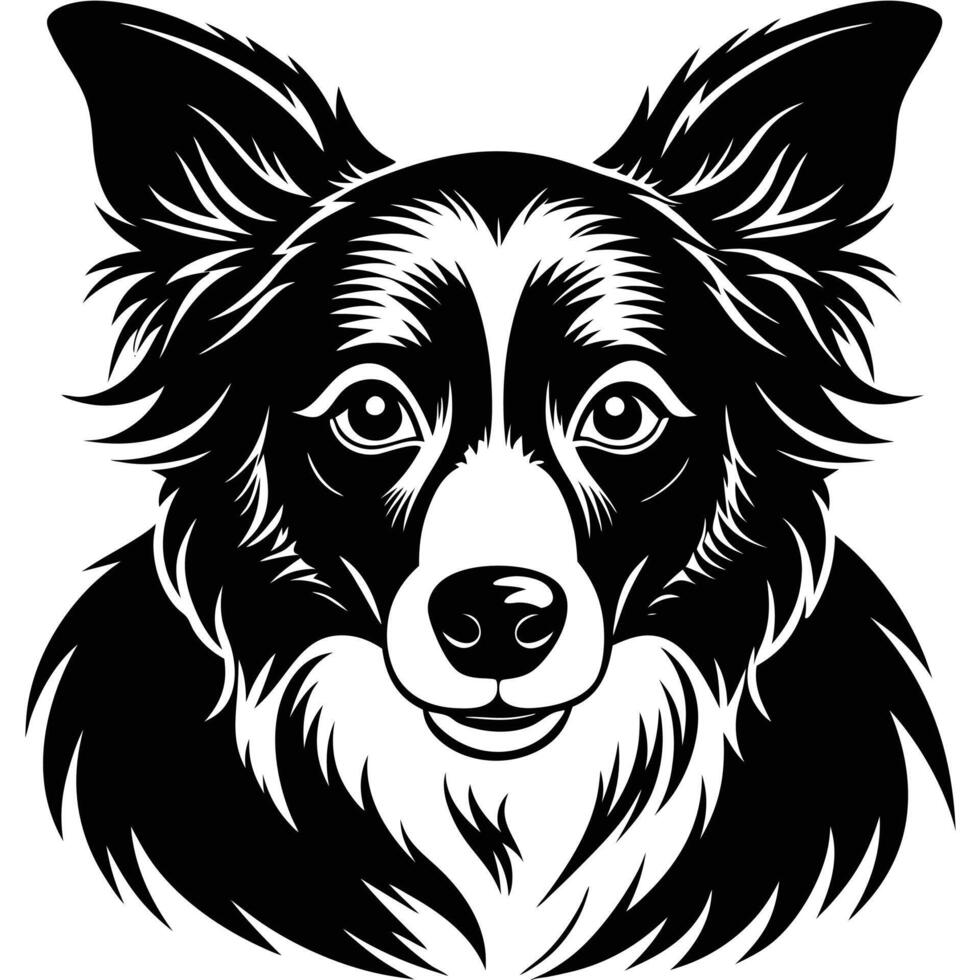 border collie dog head black silhouette Design, Icon with white background. vector