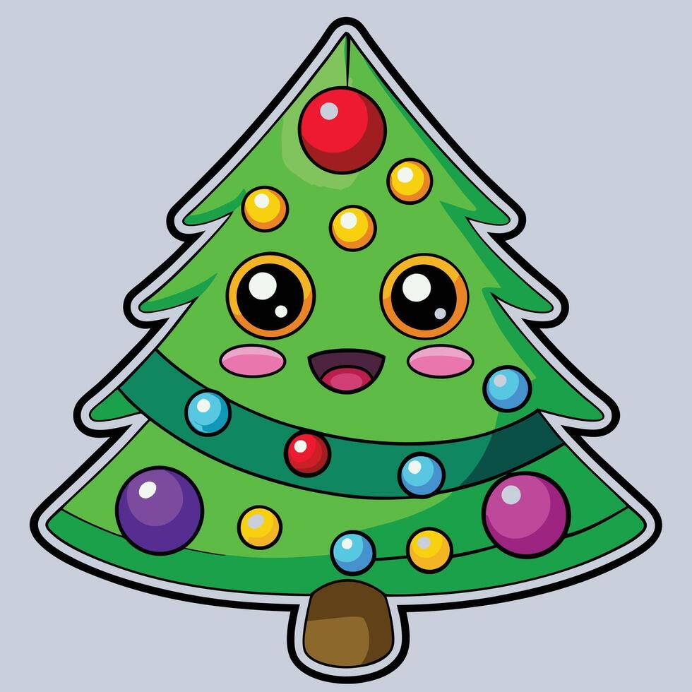 christmas tree with bold black outline , Cartoon style design vector