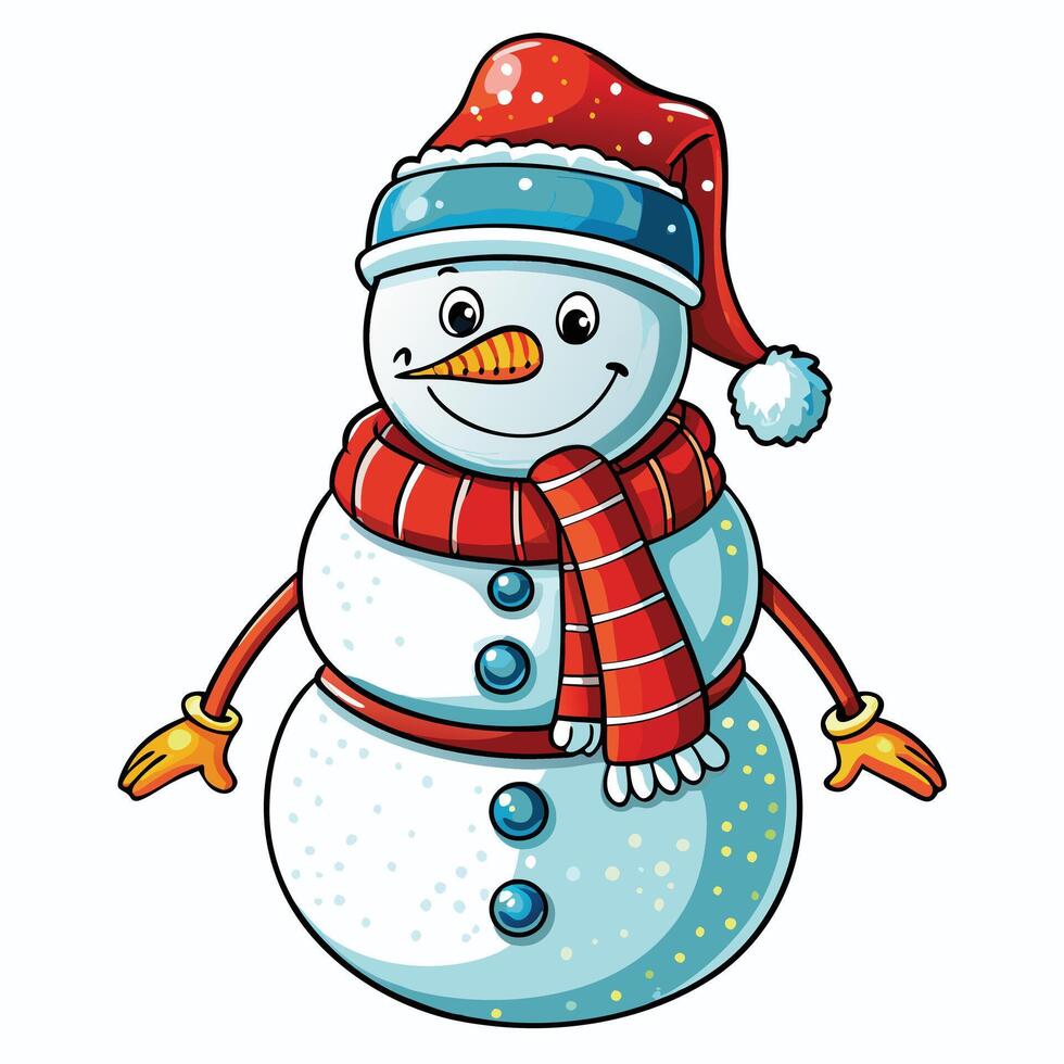 snowman with hat and red scarf vector