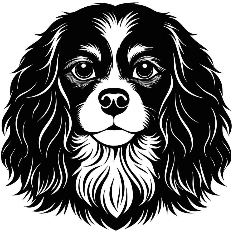 cavalier king charles spaniel dog head black silhouette Design, Icon with white background. vector