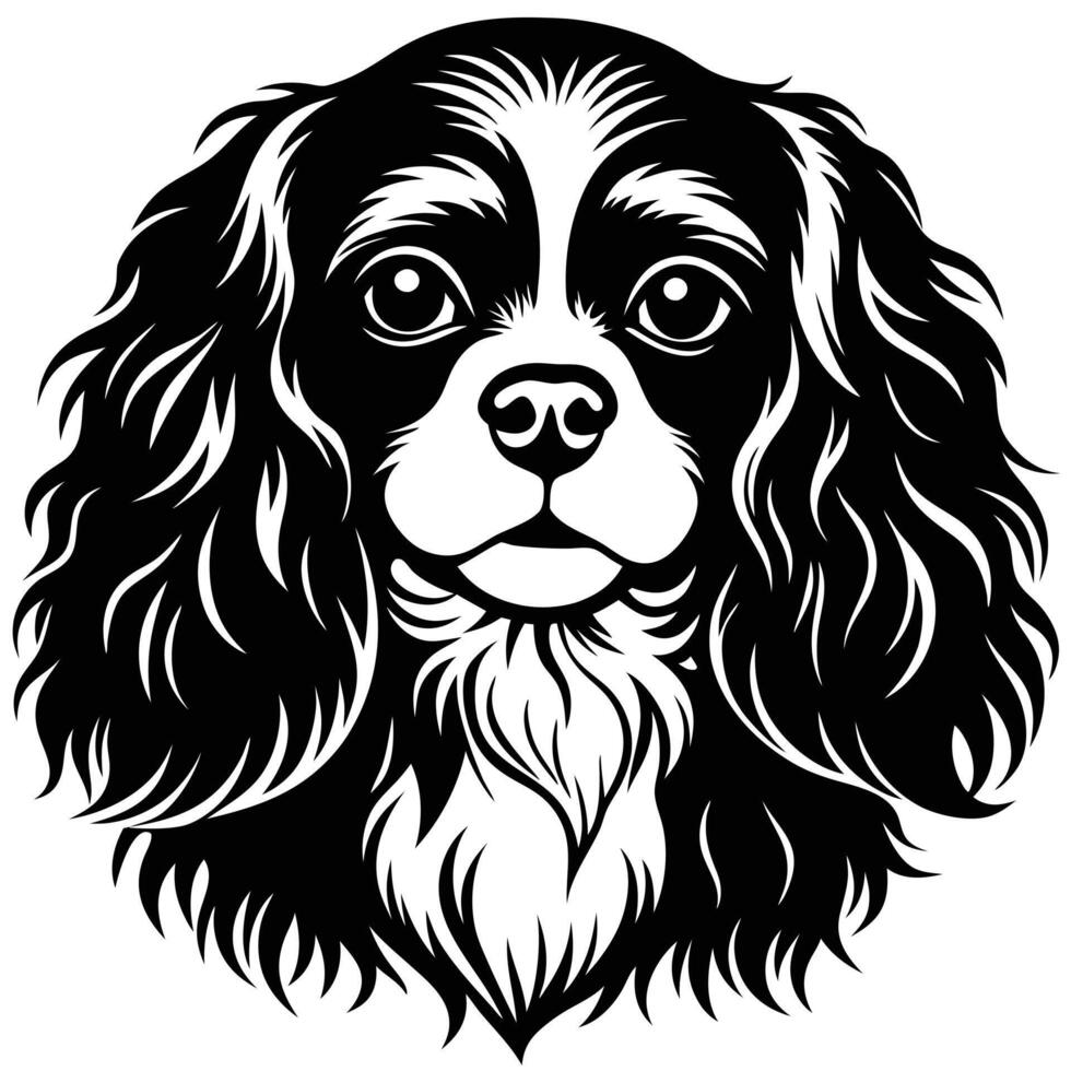cavalier king charles spaniel head black silhouette Design, Icon with white background. Dog head silhouette vector