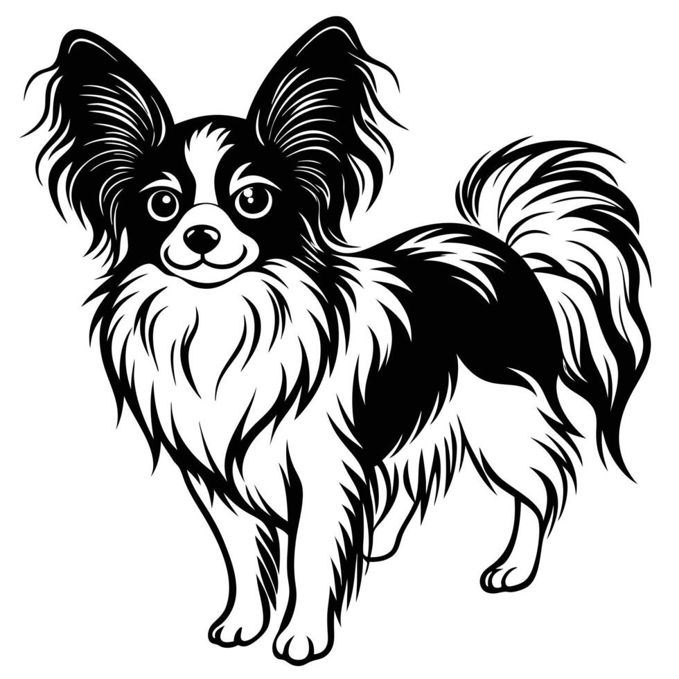 papillon black silhouette Design, Icon with white background. Dog silhouette vector