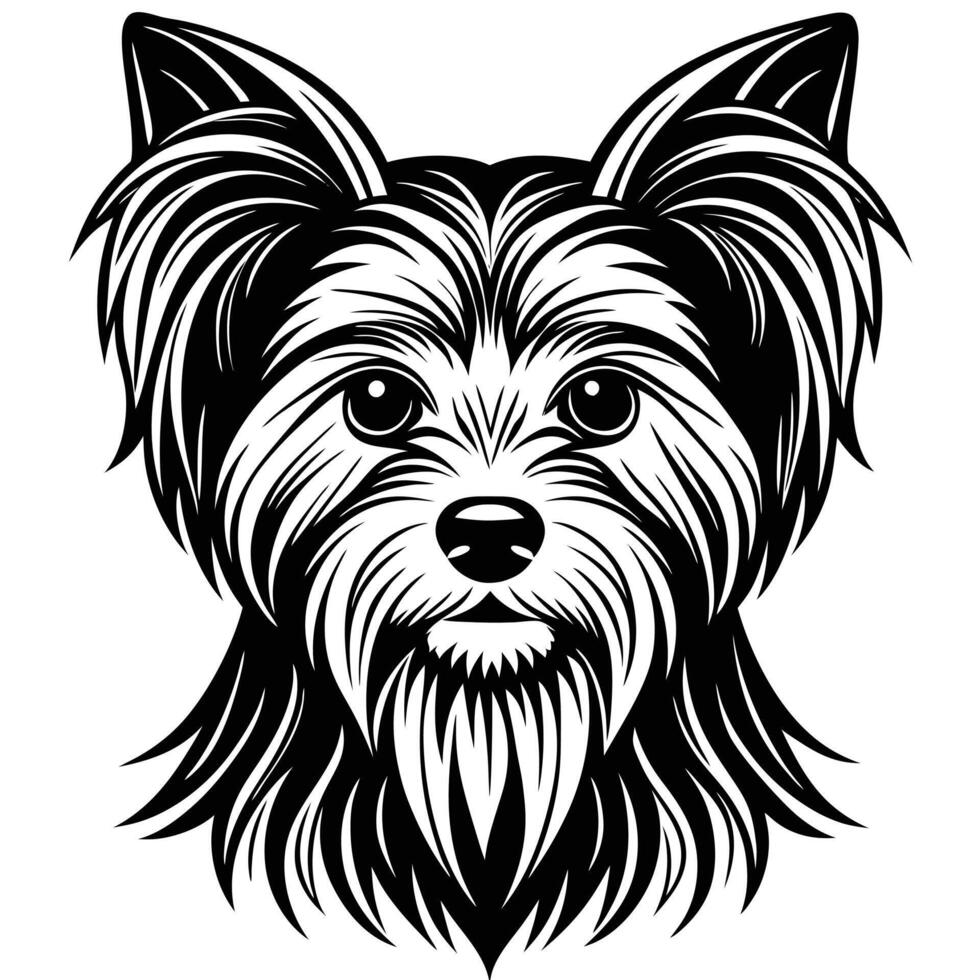 yorkshire terrier dog head black silhouette Design, Icon with white background. vector