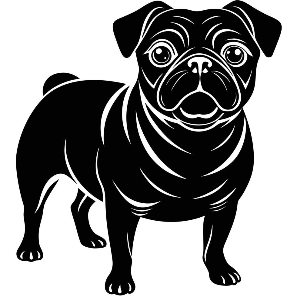 pug black silhouette Design, Icon with white background. vector