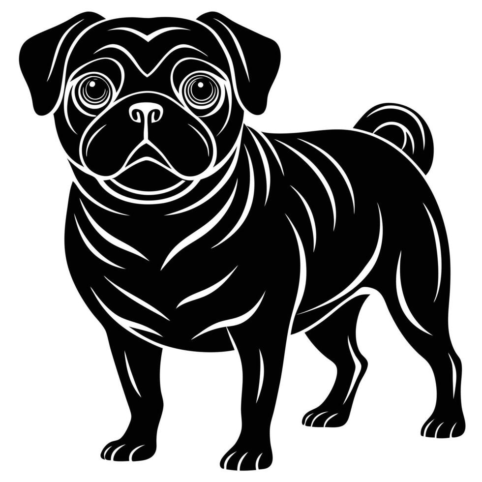 pug dog black silhouette Design with white background. Dog silhouette icon vector