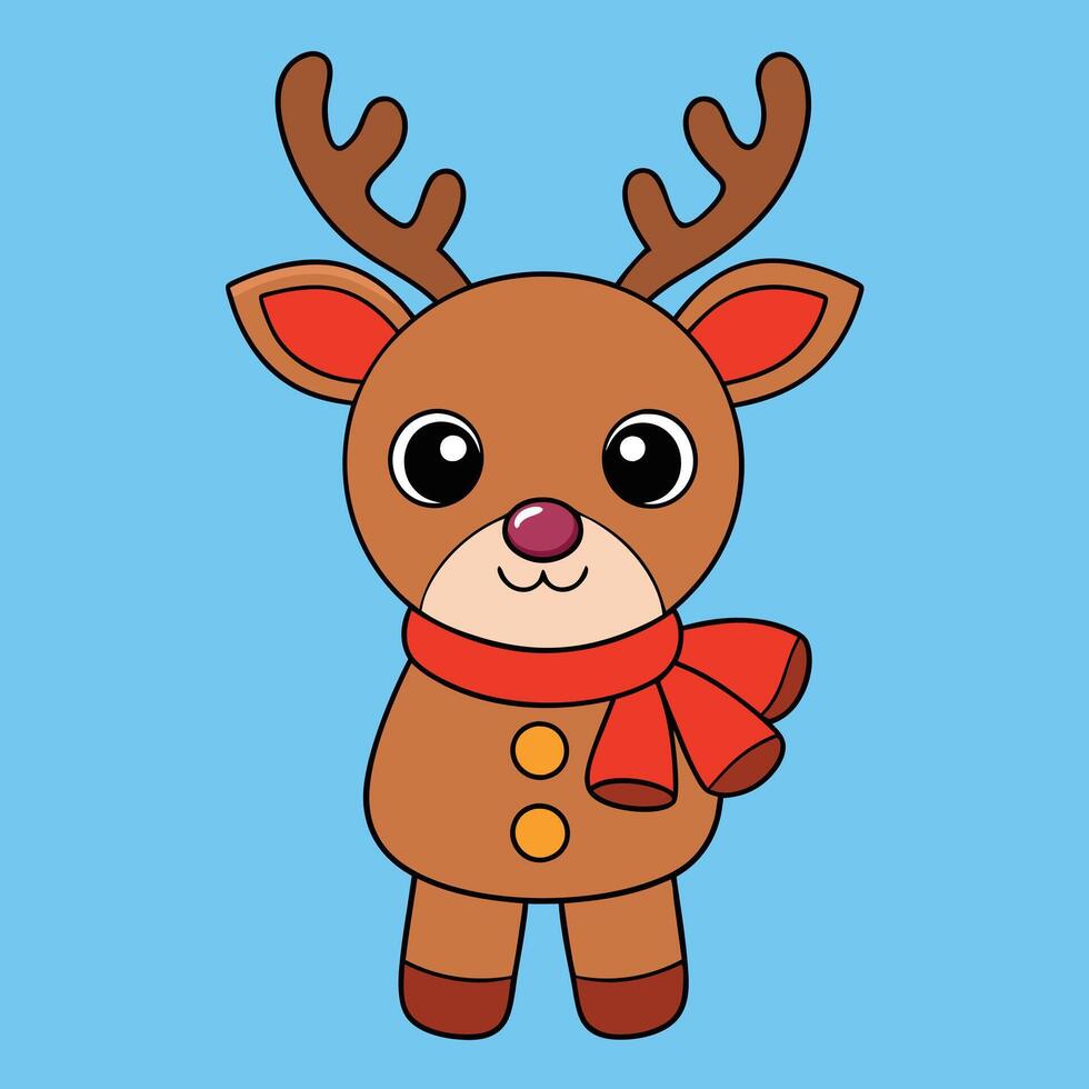 a cartoon reindeer with red nose and scarf vector