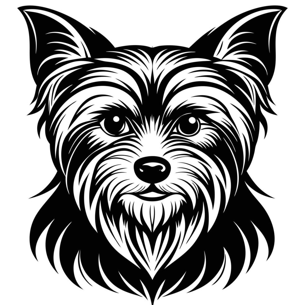 yorkshire terrier head black silhouette Design, Icon with white background. Dog head silhouette vector