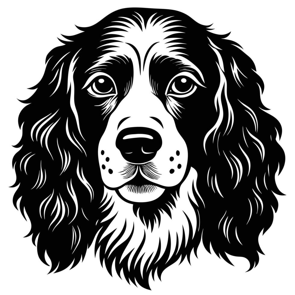 french spaniel dog head black silhouette Design, Icon with white background. vector