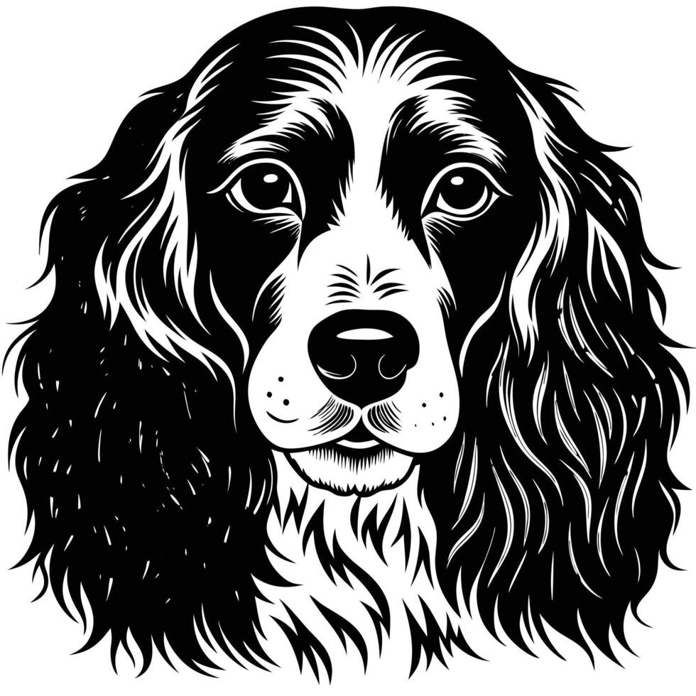 english springer spaniel dog head black silhouette Design, Icon with white background. vector