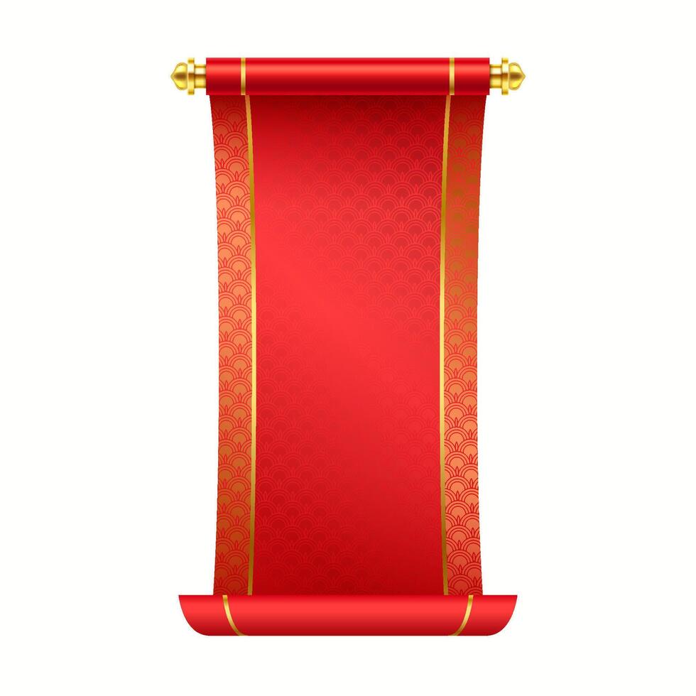 Asian New Year handscroll with copy space realistic illustration. Traditional Chinese manuscript for greetings 3d object on white vector