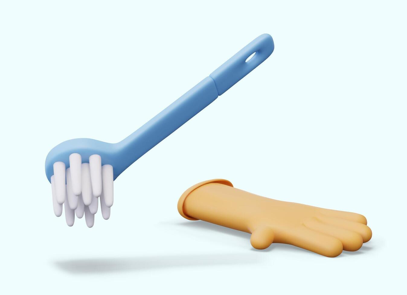 Round brush with curved handle, rubber glove. Tools for safe cleaning in bathroom, toilet, kitchen vector