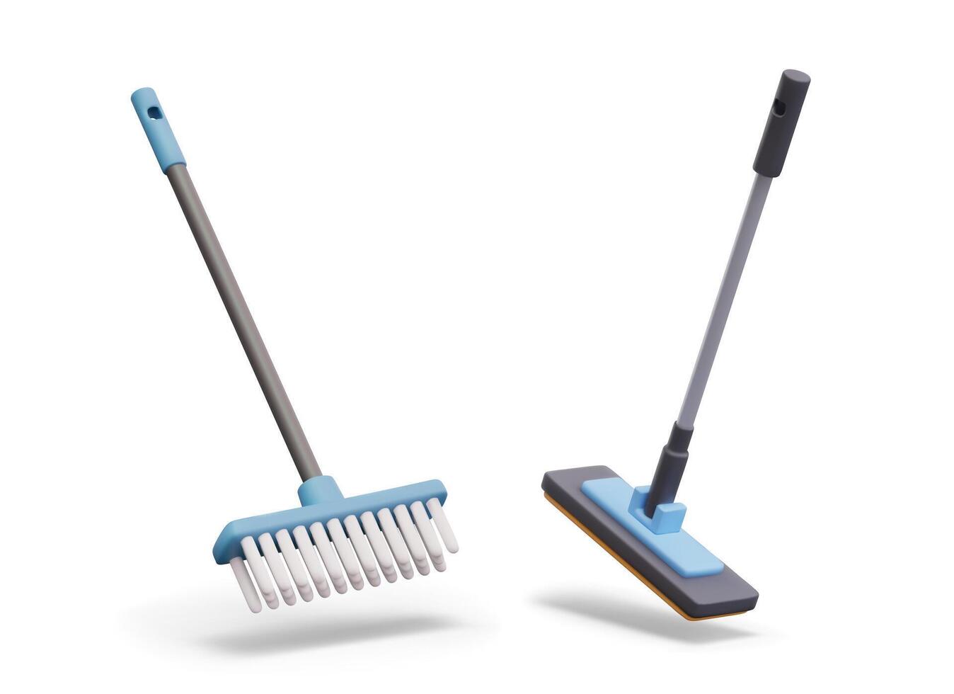 Realistic brush and mop. Tool for dry and wet cleaning. Set of templates vector