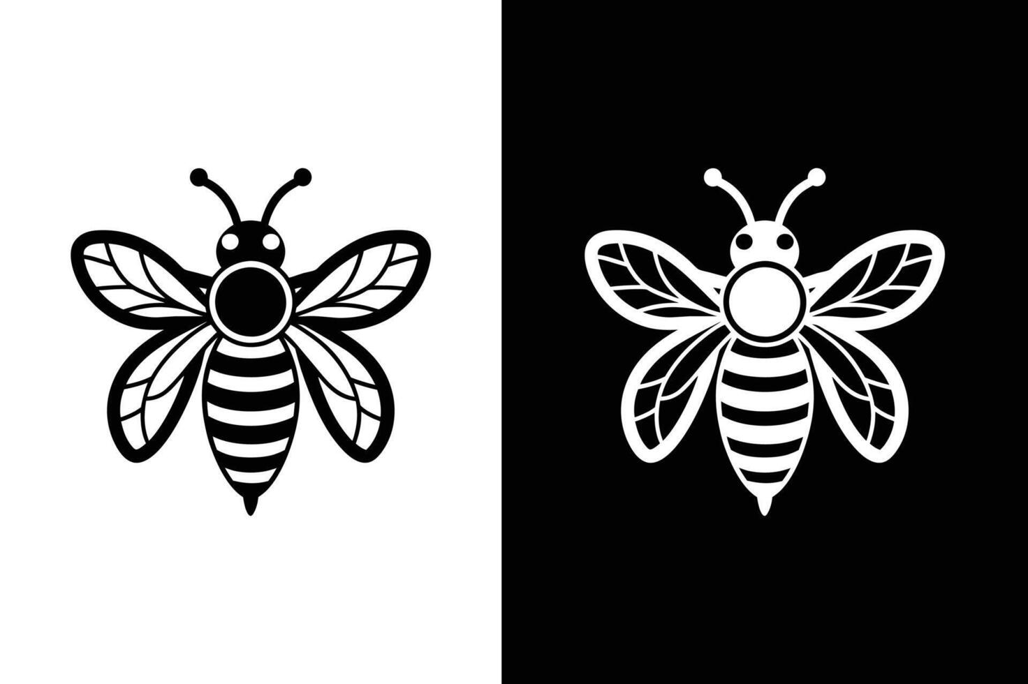 Bee icon symbol silhouette of a honey bee sign. illustration. Simple black and white bee vector