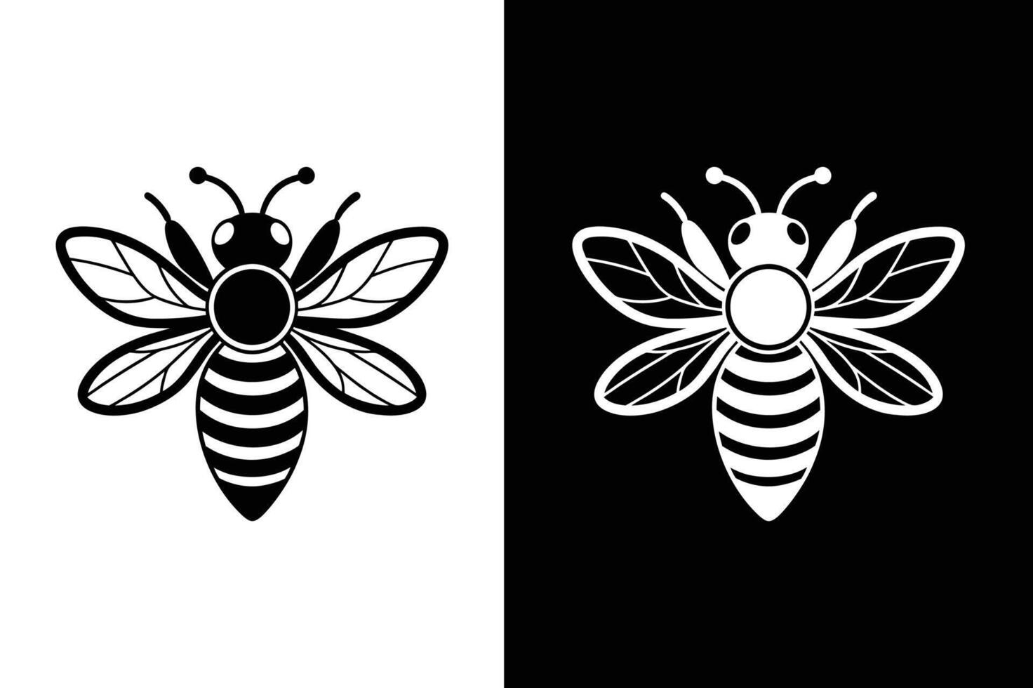 Bee icon symbol silhouette of a honey bee sign. illustration black white vector