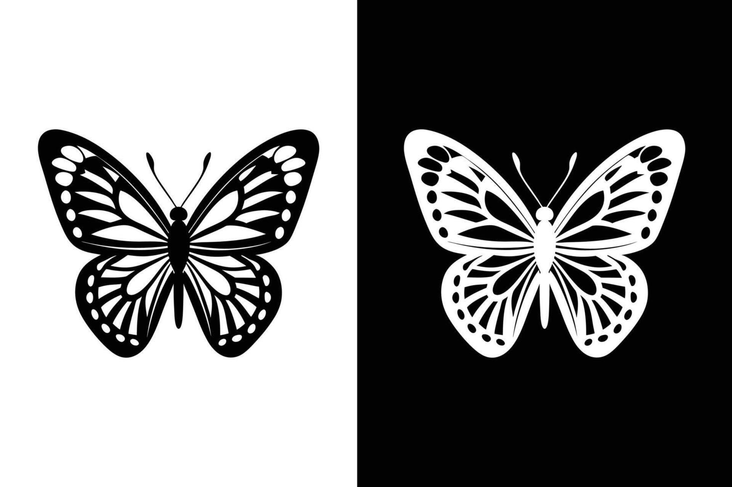 Black butterfly illustration. Silhouette icon isolated on white black background. vector