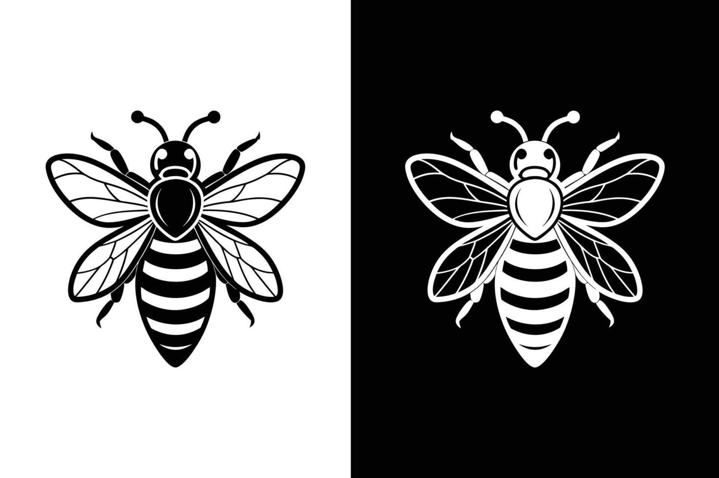 Elegant Honey Bee Symbol. Minimalist Silhouette in Black and White vector