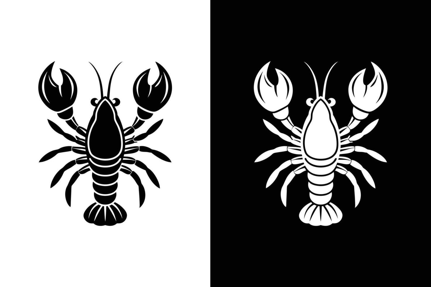 Detailed Lobster Icon . Minimalist Silhouette on White and Black design vector