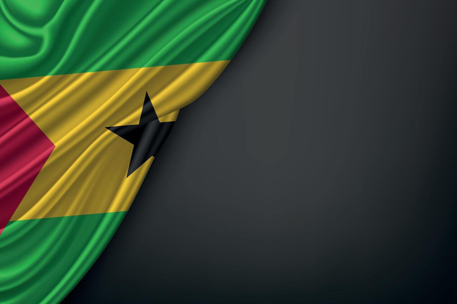 Waving Sao Tome and Principe Flag on Dark Background vector