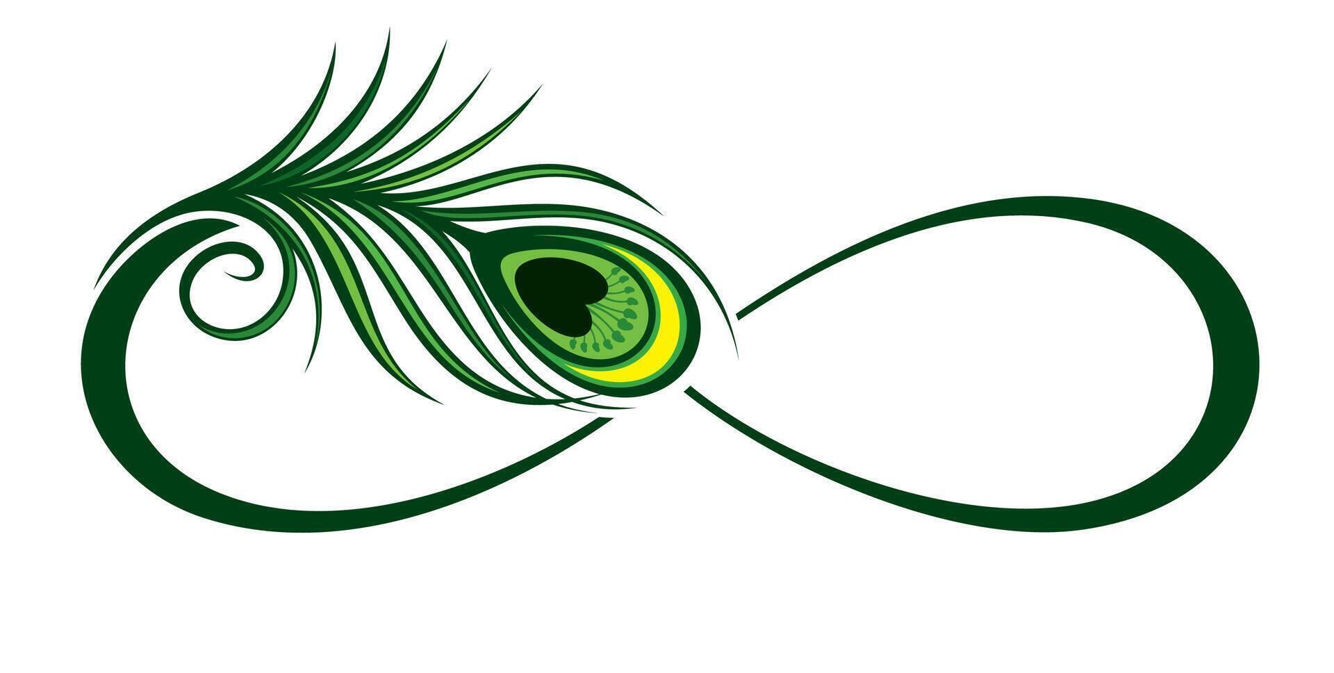 Peacock feather infinity illustration for decoration, feather logo vector