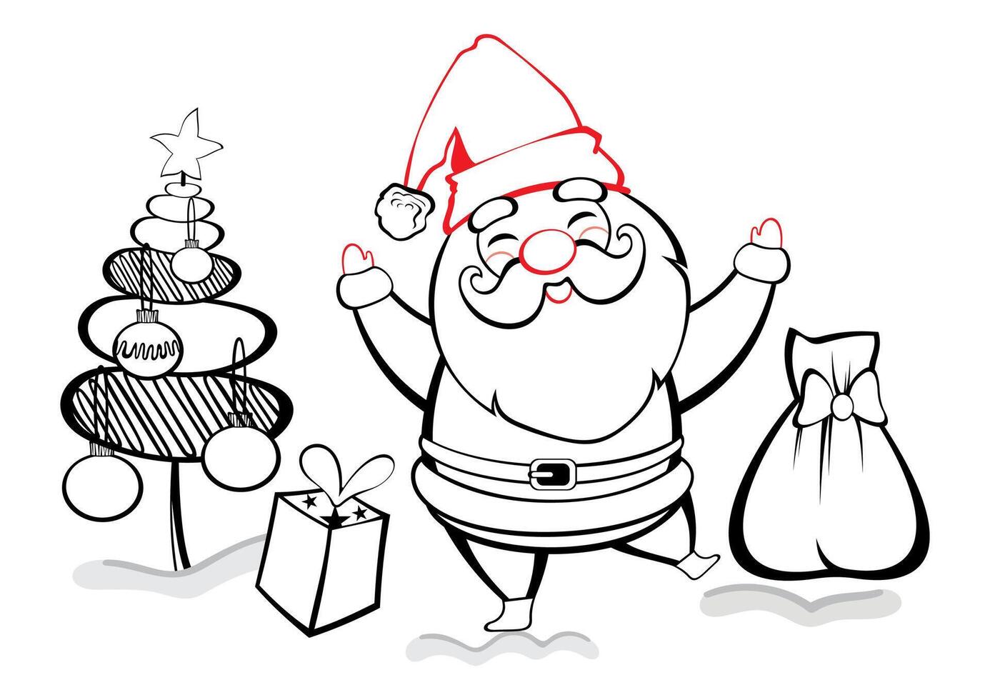 Santa Claus in lines. Collection of Cute Santa Claus with tree and gifts. Decortion for card design. Abstract sign for mug,t-shirt,phone case. Ideal for printing, posters vector