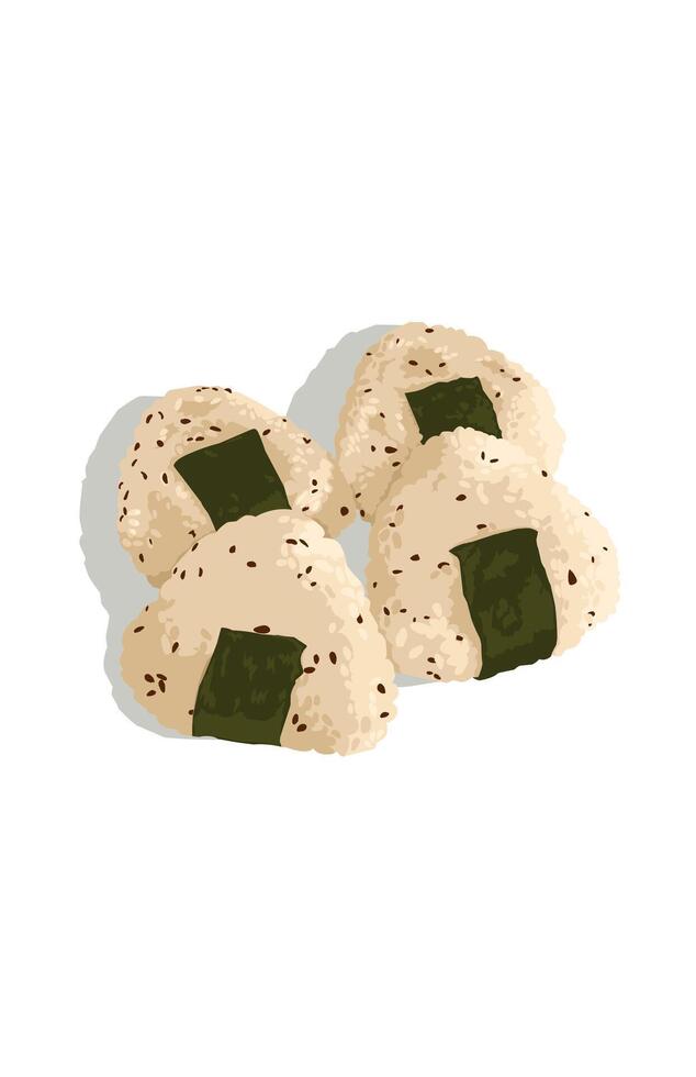 Delicious Japanese food triangle rice ball onigiri and green seaweed issolated on white vector