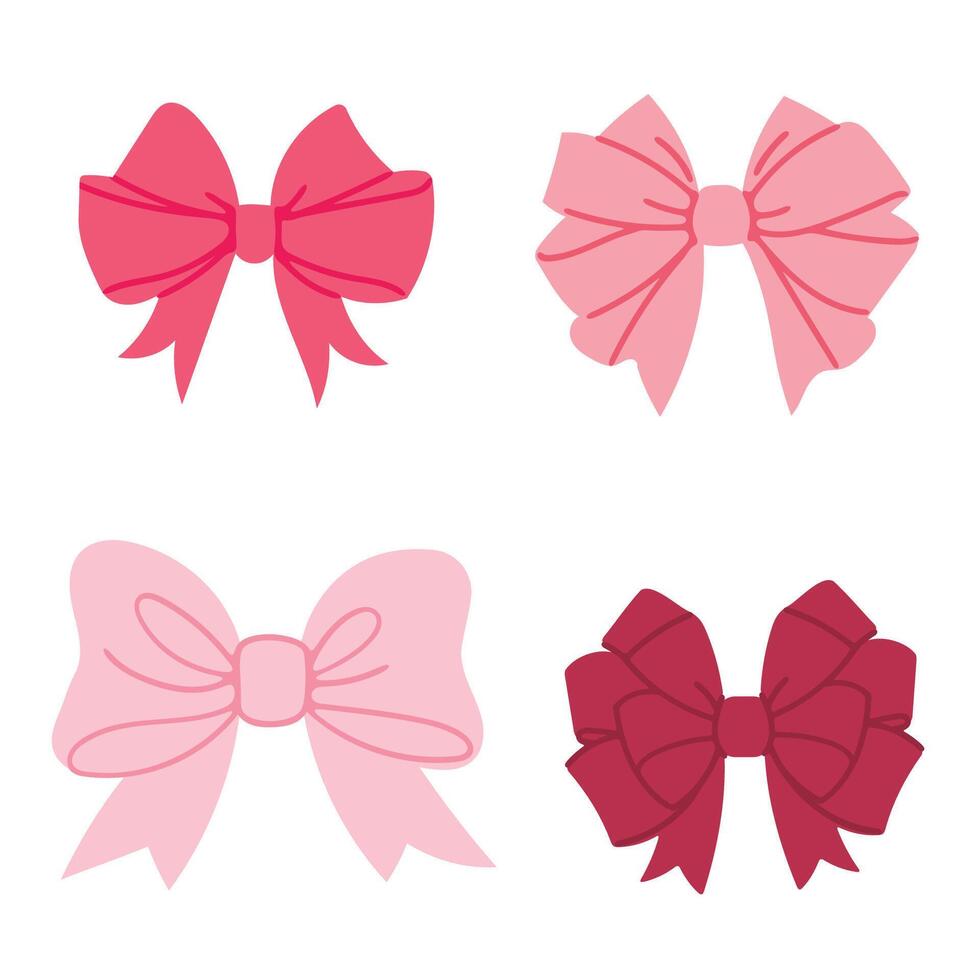 Set of pink bows isolated on a white background. Flat illustration. vector