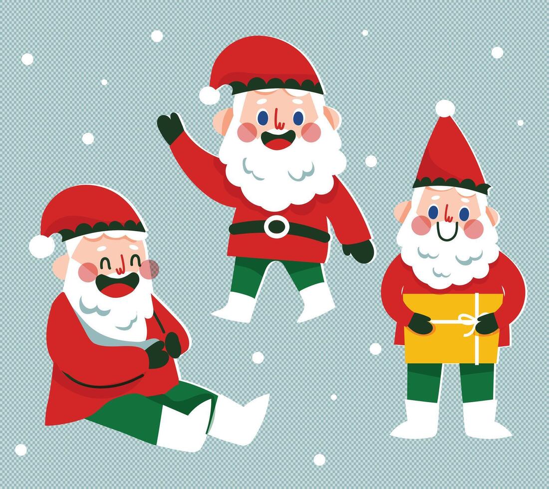 Cheerful Santa Artwork Featuring Festive Gestures and Gift Giving vector
