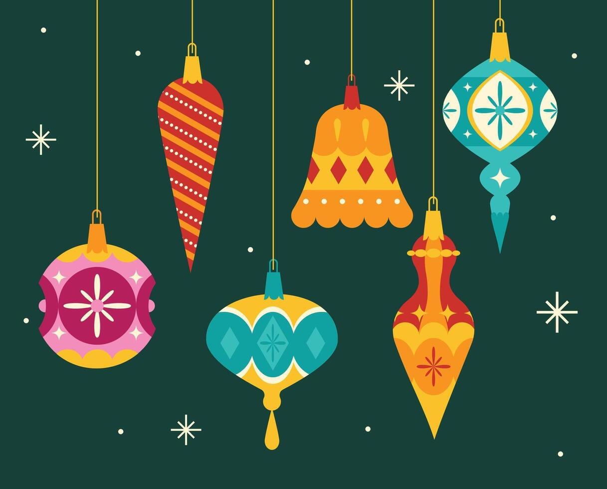 Festive Set of Colorful Christmas Ornaments with Decorative Patterns vector