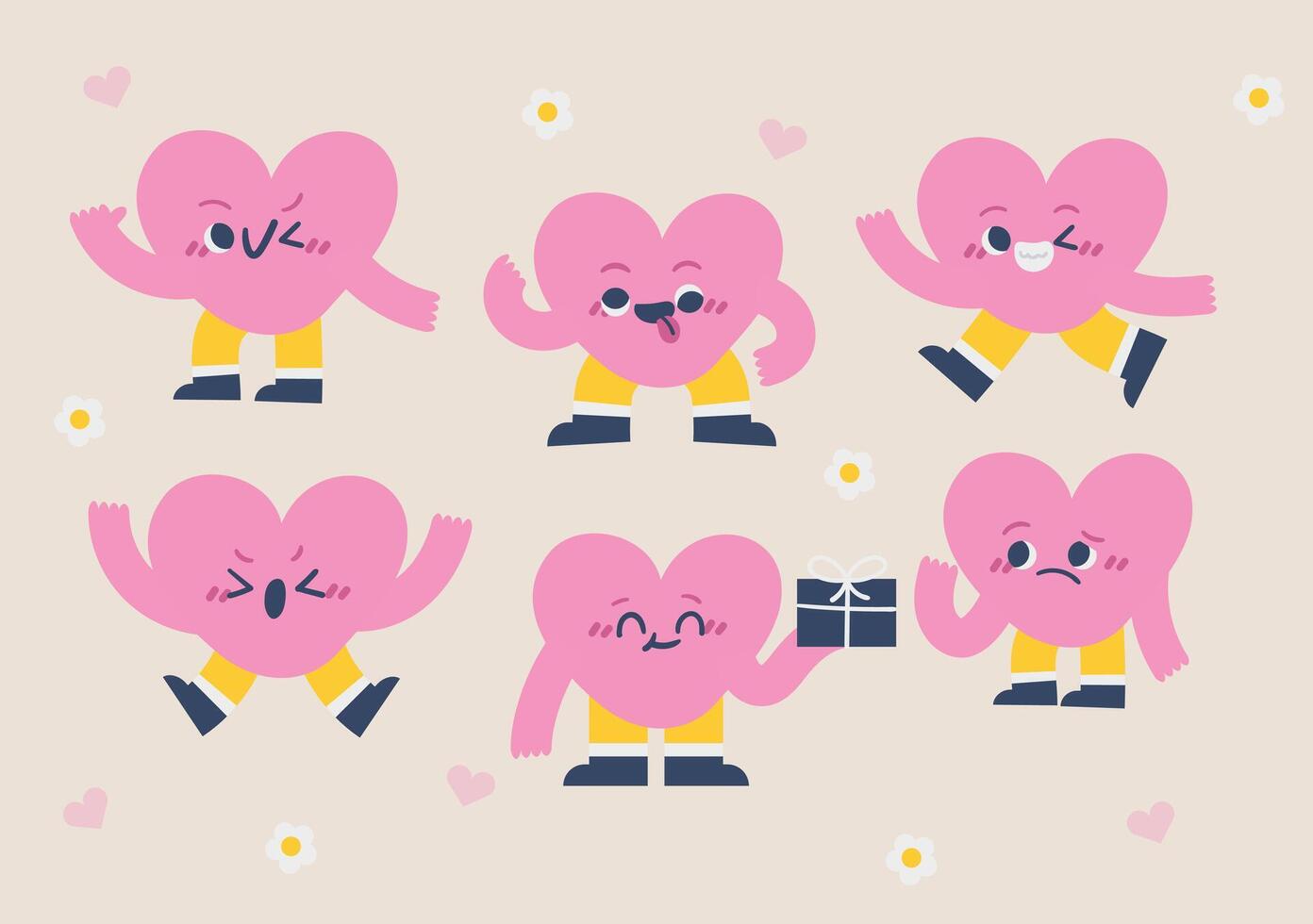 Cute Pink Heart-Themed Characters Set vector