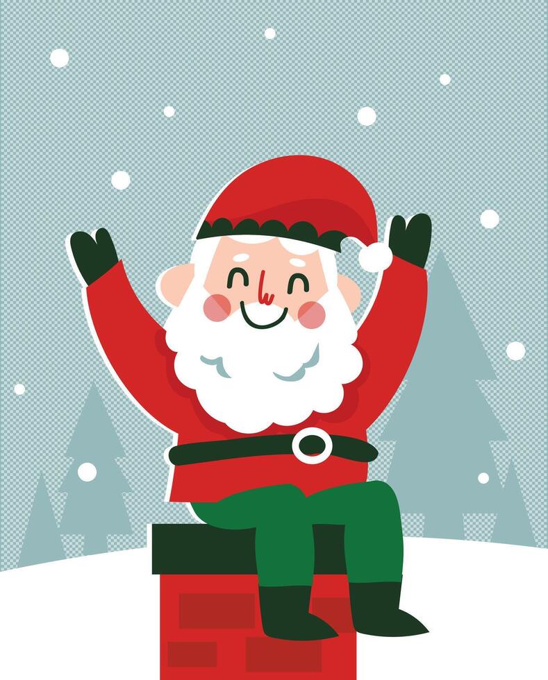 Santa Claus and Elf illustrations in many poses with Christmas and gift vector