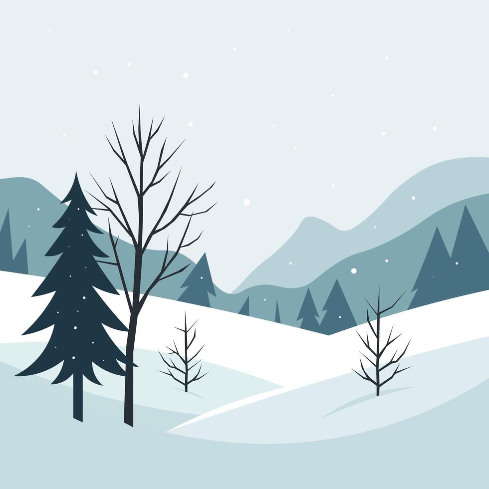 Winter Landscape with Snowy Hills and Trees vector