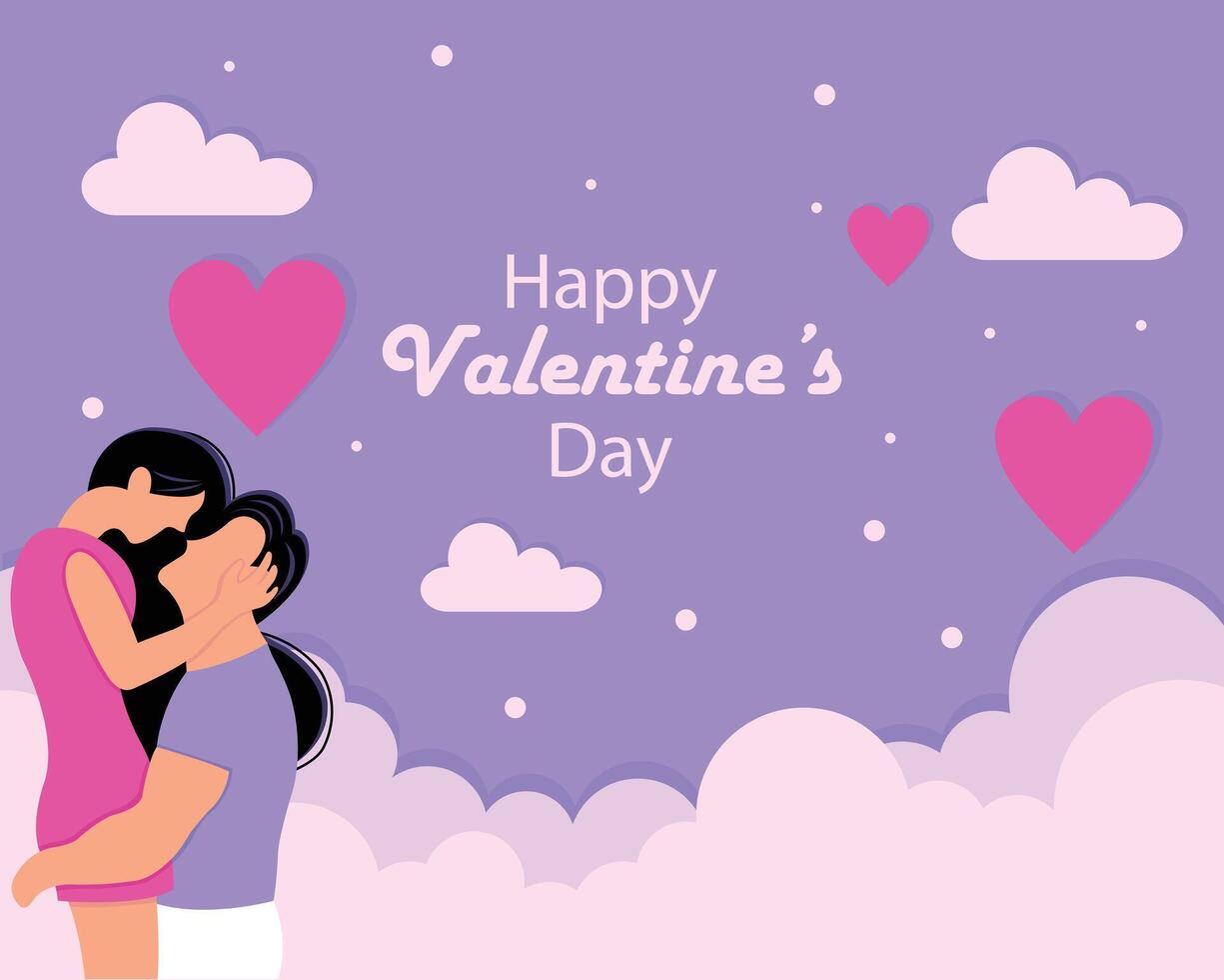 illustration graphic of a man holding a woman, displaying clouds and a heart symbol, perfect for international day, happy valentines day, celebrate, greeting card, etc. vector