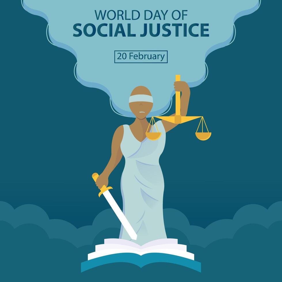 illustration graphic of the goddess of justice holds a balance and a sword, perfect for international day, world day of social justice, celebrate, greeting card, etc. vector