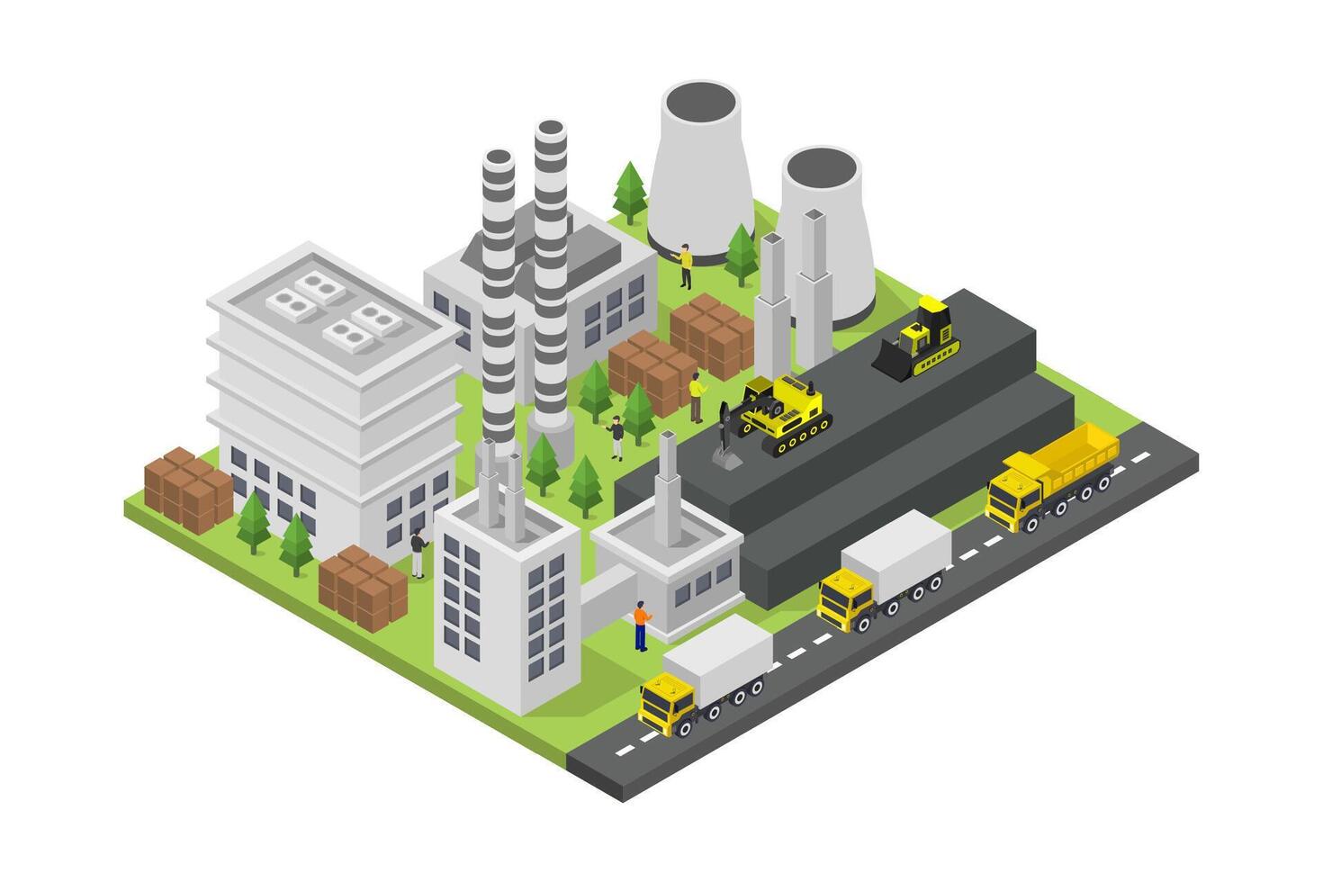 Coal power plant isometric illustrated vector
