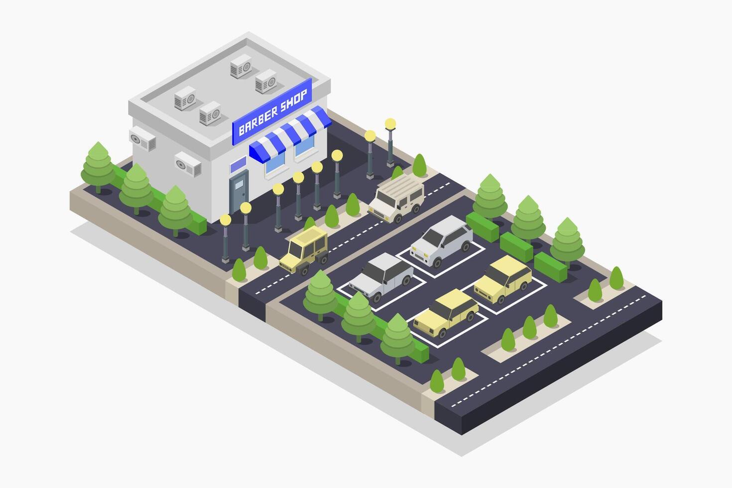 Barber shop isometric illustrated vector