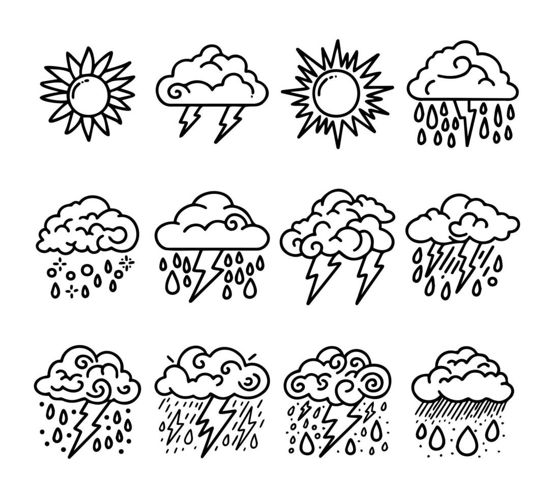 Illustration set of weather doodle elements, for design purposes vector