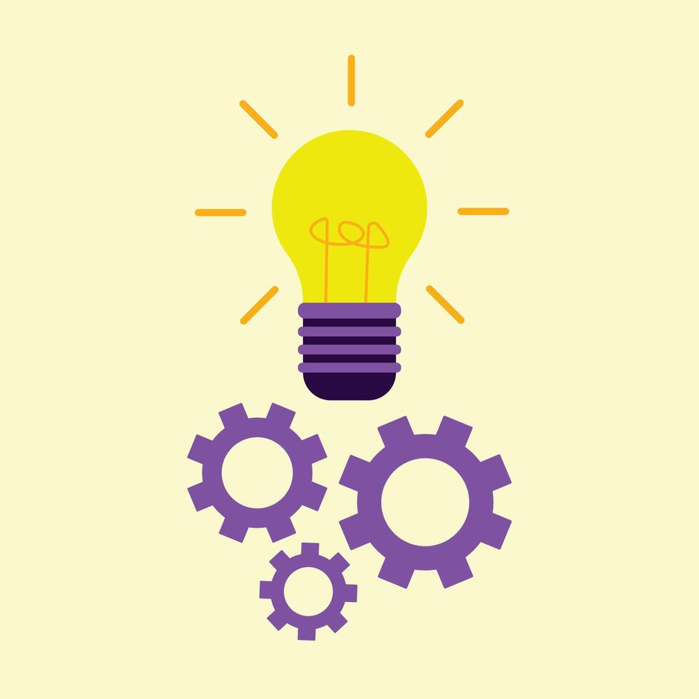A glowing light bulb surrounded by interlocking gears, symbolizing teamwork, creativity, and innovation processes in technology, engineering, and business solutions. vector