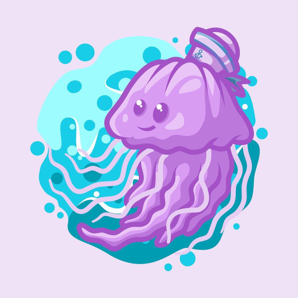 Cute Sailor Jellyfish Mascot Illustration Great for your brand business vector