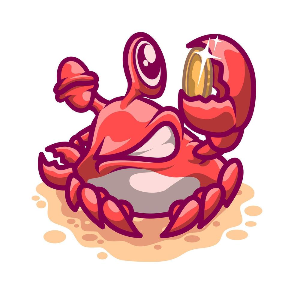 Cute Crab Mascot Illustration Holding Coin is perfect for your brand business vector