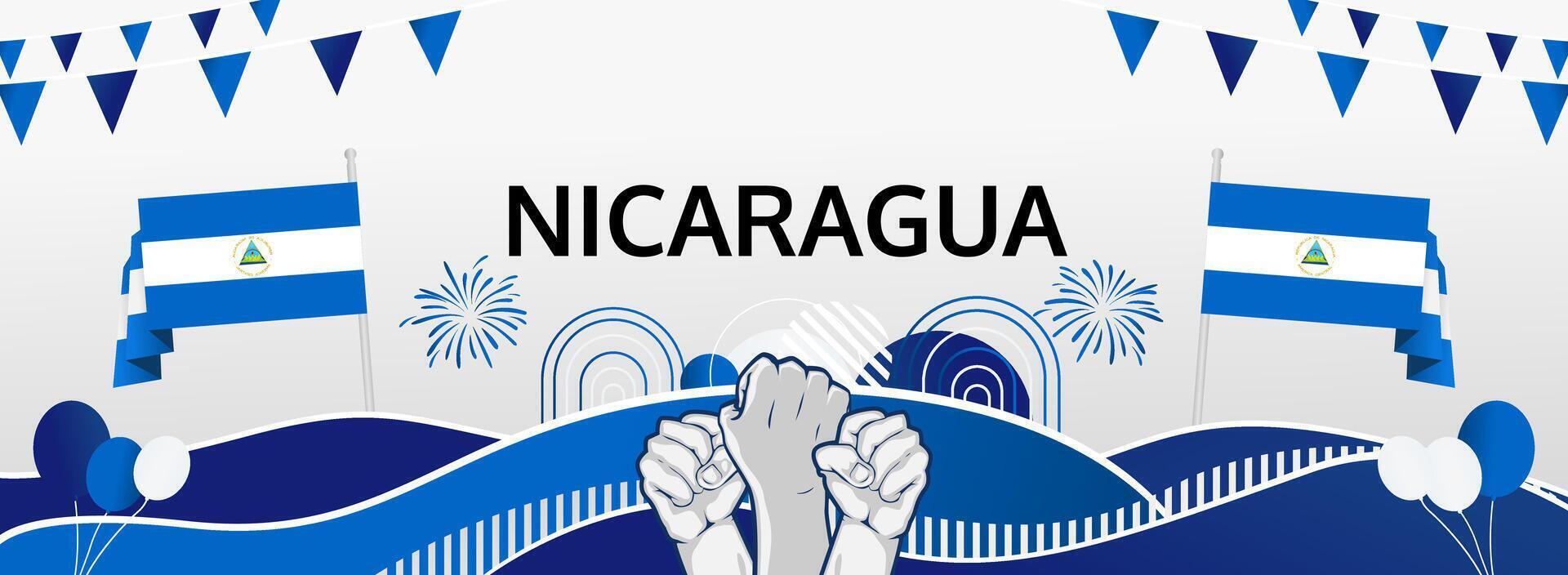 Mark Nicaragua's Independence Day on September 15th with a striking banner that showcases the flag and a powerful raised fist, celebrating national pride vector