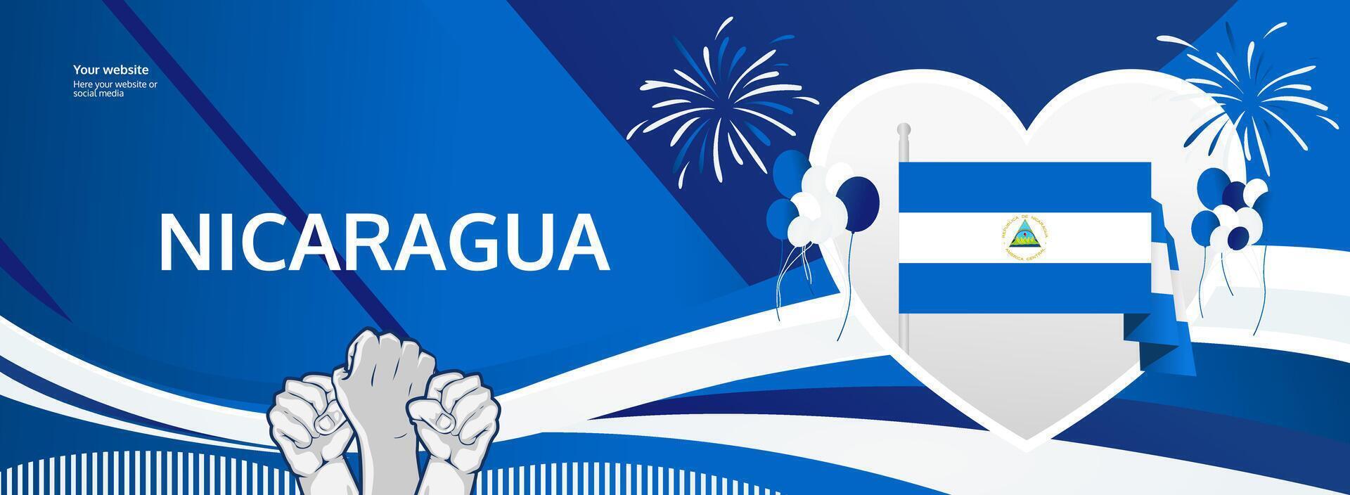 Honor Nicaragua's National Day on September 15th with a bold banner design, featuring the flag and a fist raised high in celebration of independence vector
