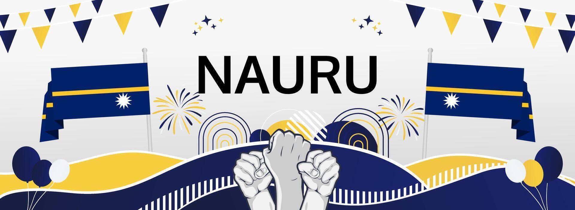 Nauru Independence Day Festive Banner. Commemorate Nauru National Day on January 31. A stylish template featuring the flag and celebratory graphics, perfect for social media sharing. vector